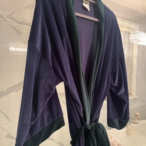 Mens vintage pennmens housecoat ribbed velour velvet one size navy/green - Picture 12 of 15